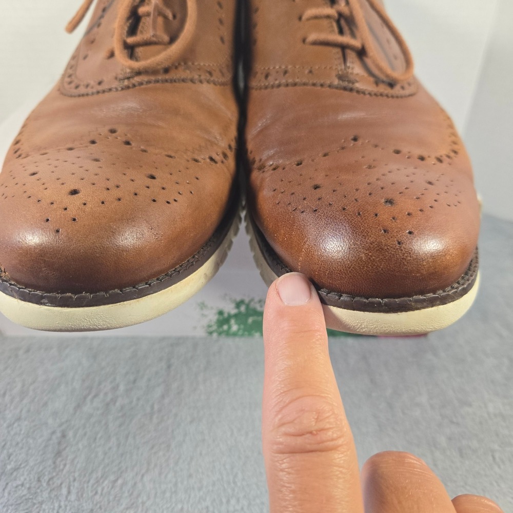 Cole Haan Zerogrand Wingtip Oxford British Tan Leather Shoes C14493 Mens 12M - Picture 4 of 8
